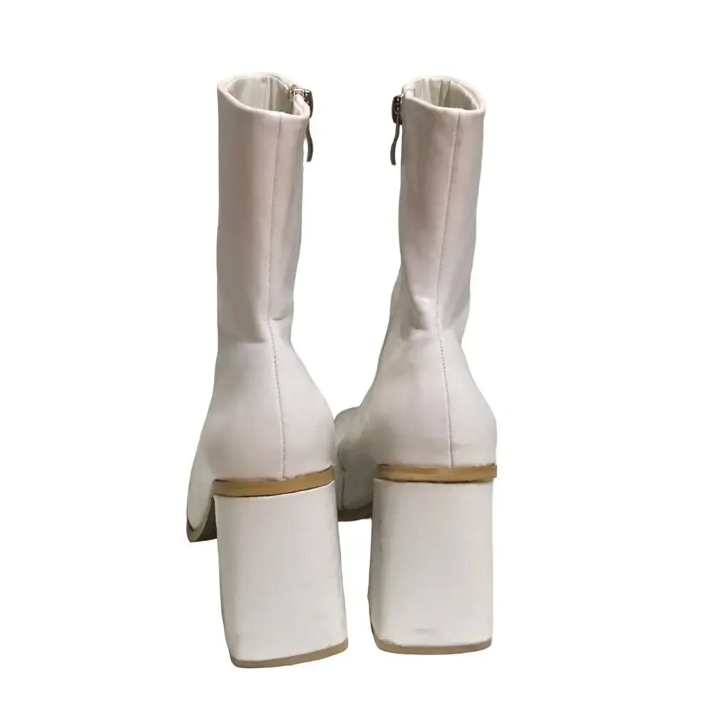 Square Toe Faux Leather Heeled Boots
